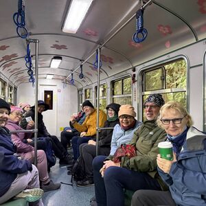 On the way, bundled up and excited