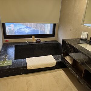 The deep soaking tub inside our room